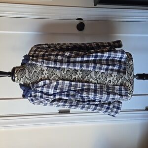American Eagle Oversized Blue Hooded Flannel Shirt | Size M